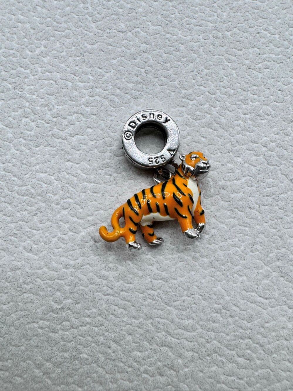 Disney 925 Sterling Silver Enamel Aladdin Rajah Tiger Dangle Charm Orange OS